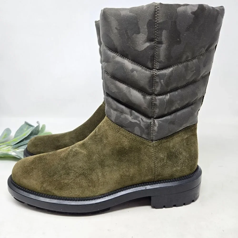 AQUATALIA‎ Lori Waterproof Boots Olive Green Suede | Camo Nylon Size 8